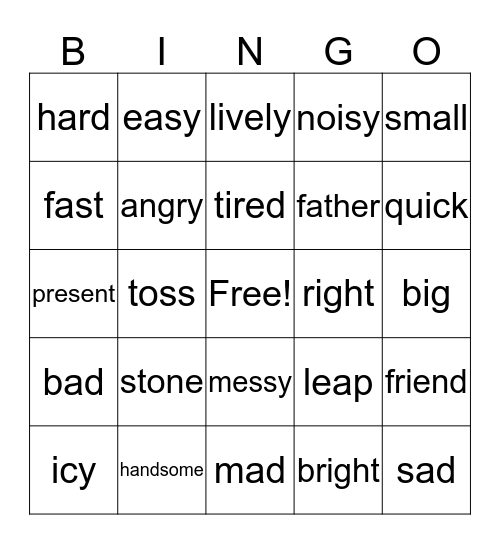 Synonym Bingo Card