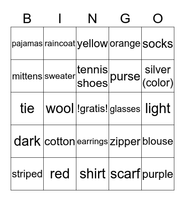 La Ropa Bingo Card