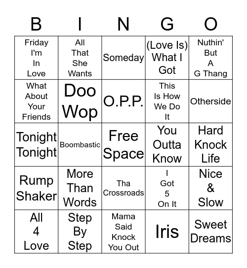 90's Songs - Card 6 Bingo Card