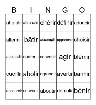 -ir verbs (abolir to démolir) Bingo Card