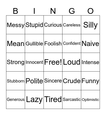 PERSONALITIES Bingo Card