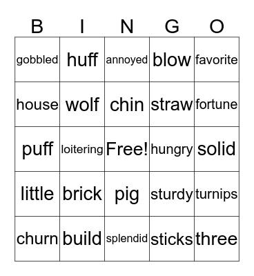 Three Little Pigs Bingo Card