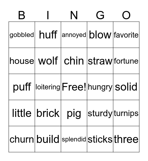 Three Little Pigs Bingo Card