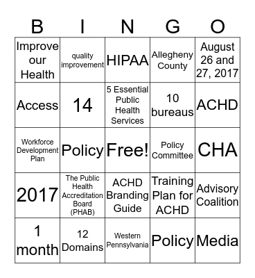 ACHD Accreditation BINGO Card