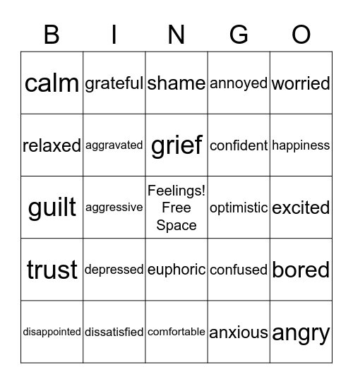 Feelngs Bingo Card