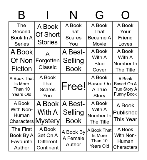 Reading Bingo Card