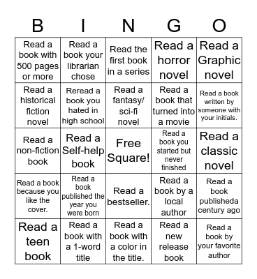 Adult Summer Reading Bingo Card