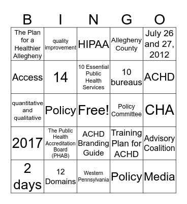 ACHD Accreditation Bingo (1) Bingo Card