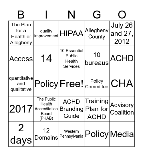 ACHD Accreditation Bingo (1) Bingo Card