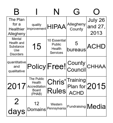 ACHD Accreditation Bingo (2) Bingo Card