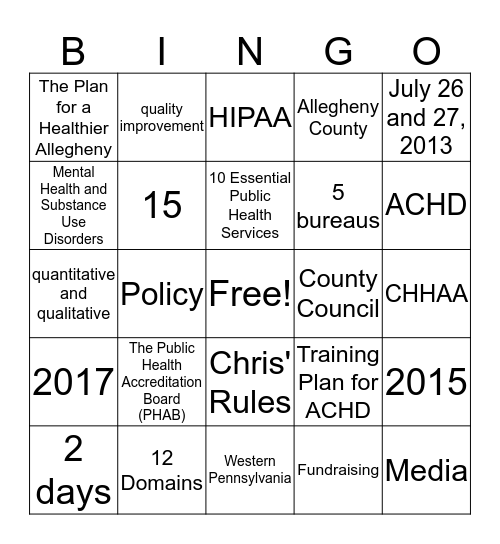 ACHD Accreditation Bingo (2) Bingo Card