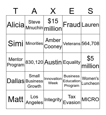 Taxes are really fun! Bingo Card
