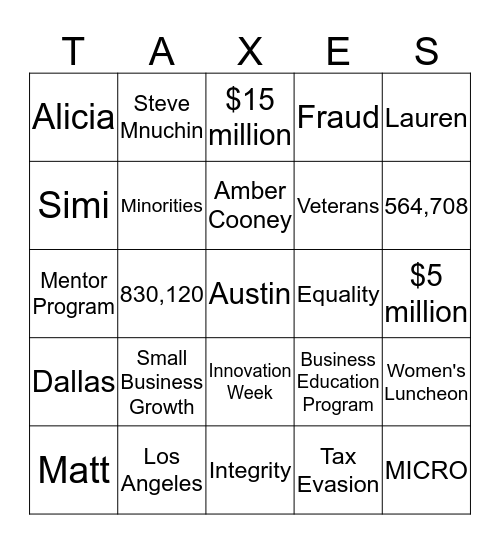 Taxes are really fun! Bingo Card