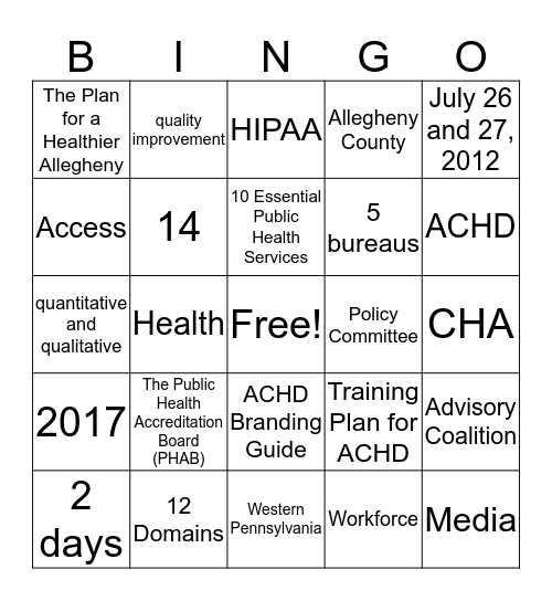 ACHD Accreditation BINGO (1) Bingo Card