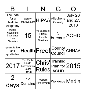 ACHD Accreditation BINGO (2) Bingo Card