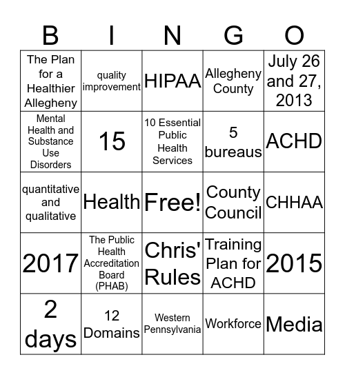 ACHD Accreditation BINGO (2) Bingo Card