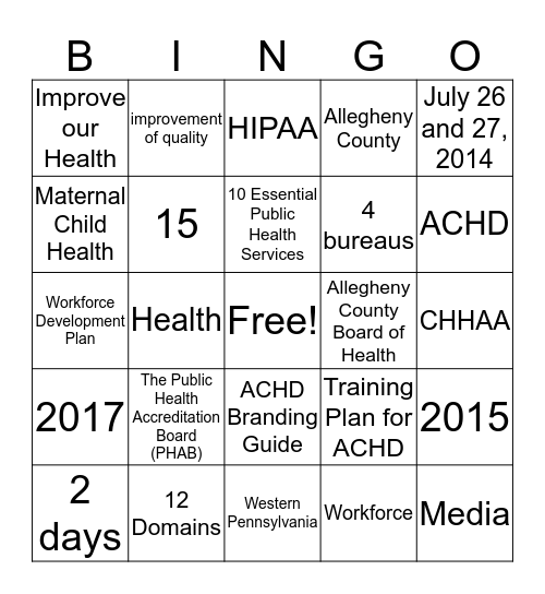 ACHD Accreditation BINGO (3) Bingo Card