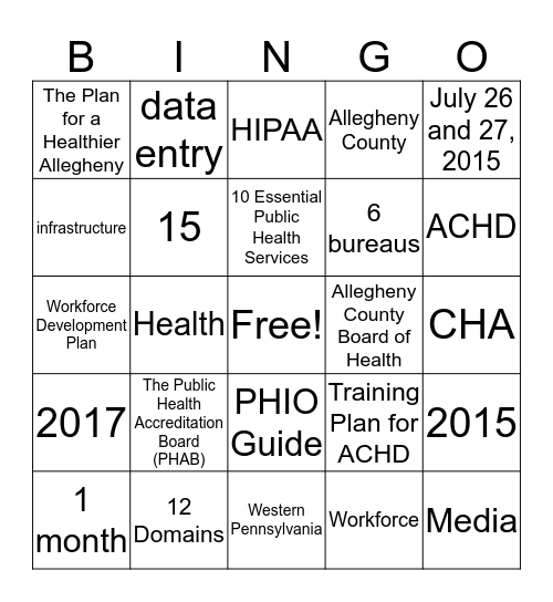 ACHD Accreditation BINGO (4) Bingo Card