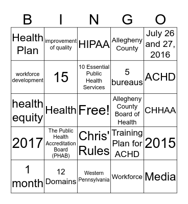 ACHD Accreditation BINGO (5) Bingo Card