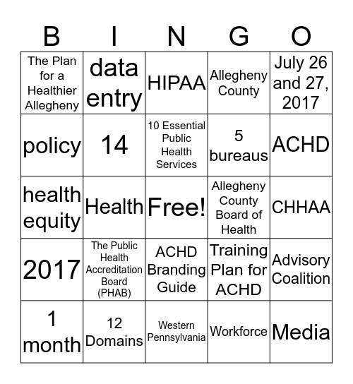 ACHD Accreditation BINGO (6) Bingo Card
