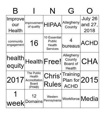 ACHD Accreditation BINGO (7) Bingo Card