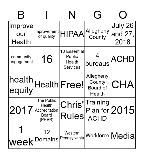 ACHD Accreditation BINGO (7) Bingo Card