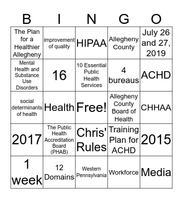 ACHD Accreditation BINGO (8) Bingo Card