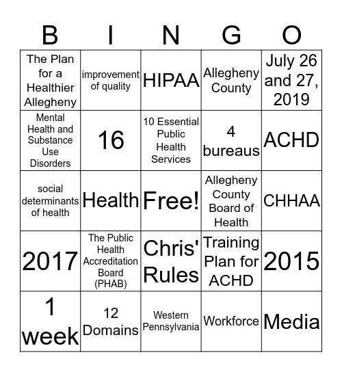 ACHD Accreditation BINGO (8) Bingo Card