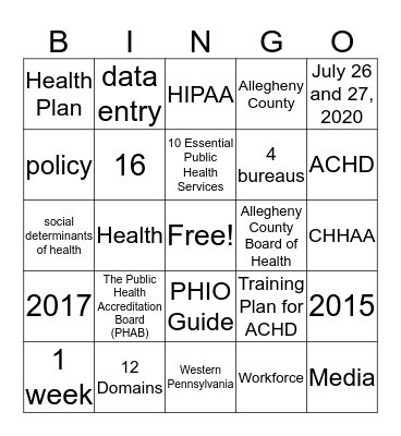 ACHD Accreditation BINGO (9) Bingo Card