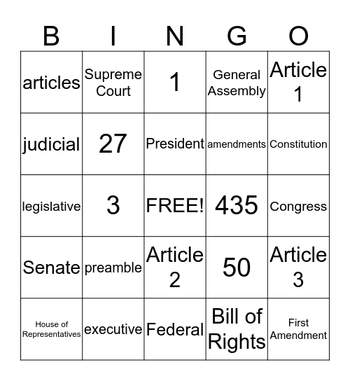 Constitution Bingo Card