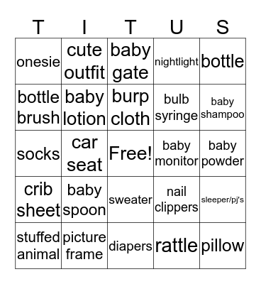WELCOME BABY Bingo Card
