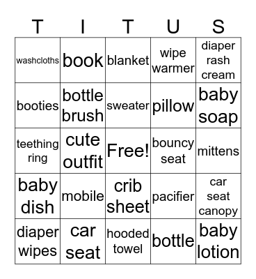 WELCOME BABY Bingo Card