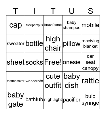 WELCOME BABY Bingo Card
