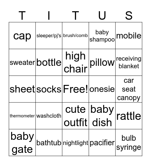 WELCOME BABY Bingo Card