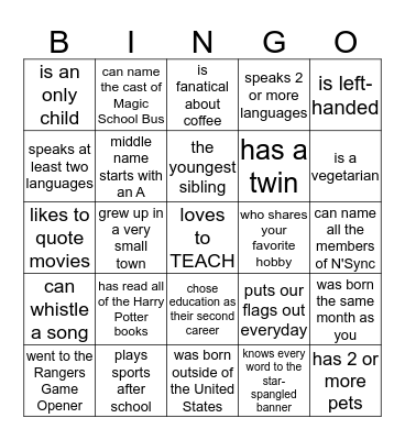 Find Someone in our school who... Bingo Card