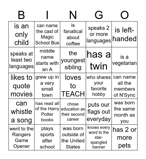 Find Someone in our school who... Bingo Card