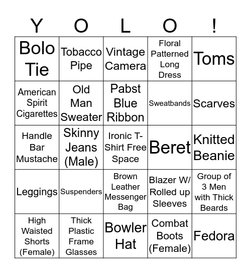 HIPSTERS! Bingo Card