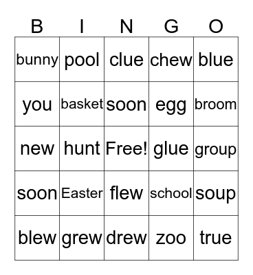 Easter Bingo with oo spellings Bingo Card