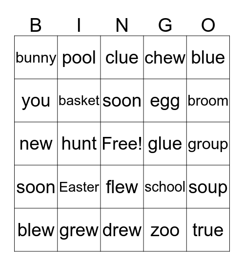 Easter Bingo with oo spellings Bingo Card