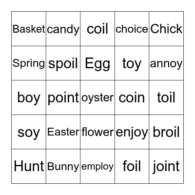 Easter Bingo with oi and oy Bingo Card