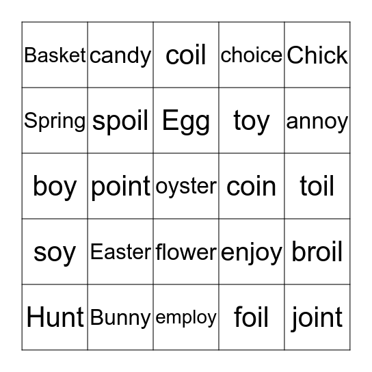 Easter Bingo with oi and oy Bingo Card