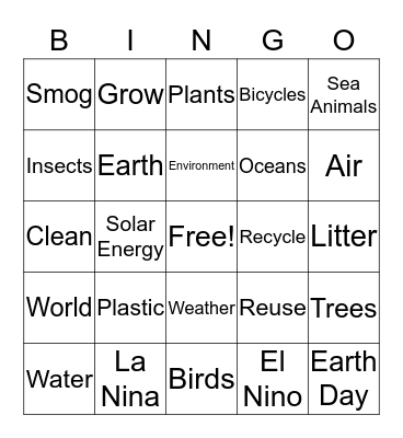 Earth Day Bingo Card