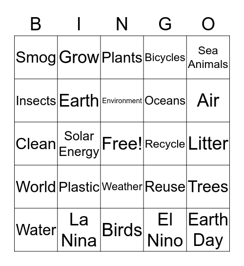 Earth Day Bingo Card