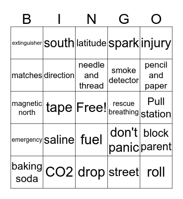 Girl Guide Safety Bingo Card