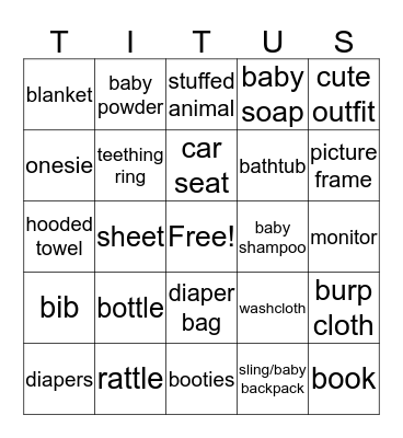 WELCOME BABY Bingo Card