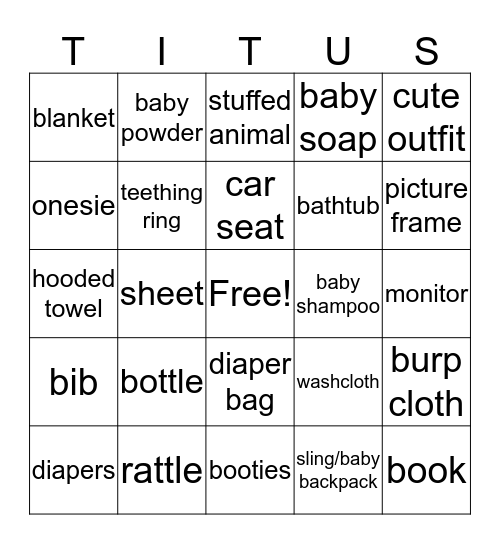WELCOME BABY Bingo Card
