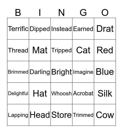 Aunt Lucy Went to Buy a Hat Bingo Card