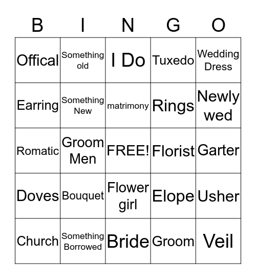 BRIDAL BINGO Card