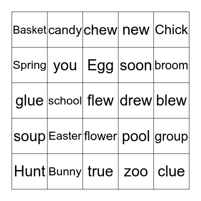 Easter Bingo with oo spellings Bingo Card