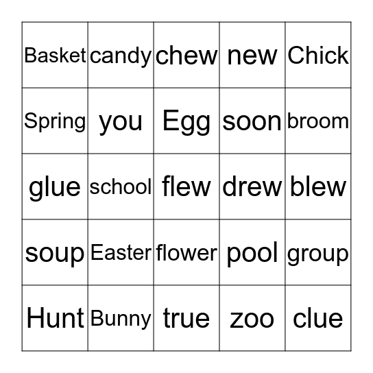 Easter Bingo with oo spellings Bingo Card